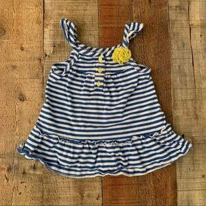 Carter’s little girls blue and white striped tank top with lime green flower -2T